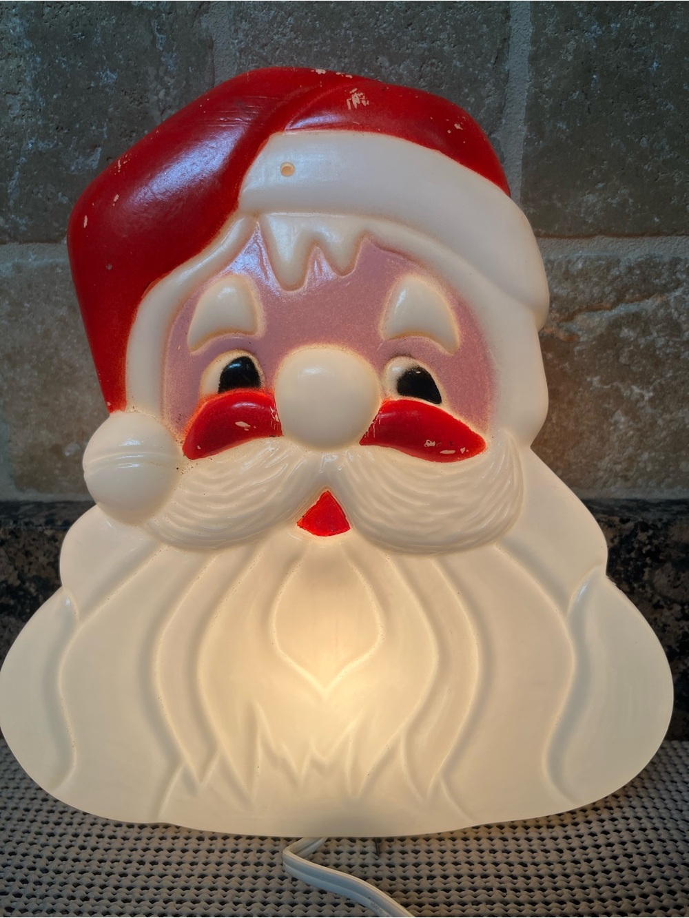 Noma 1990 Merry Christmas Lighted Santa Face Blow Mold Double Sided
